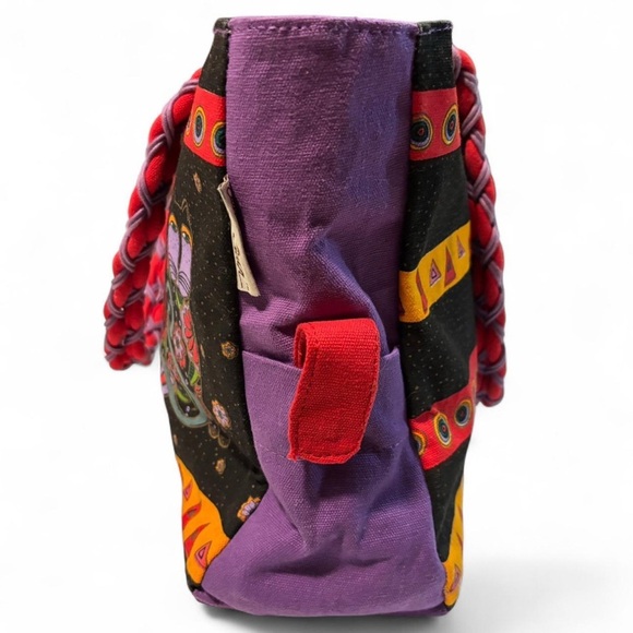 VTG Laurel Burch Colorful Cats Tote Bag Braided Strap Zip Canvas Purse Art Print - Picture 5 of 8